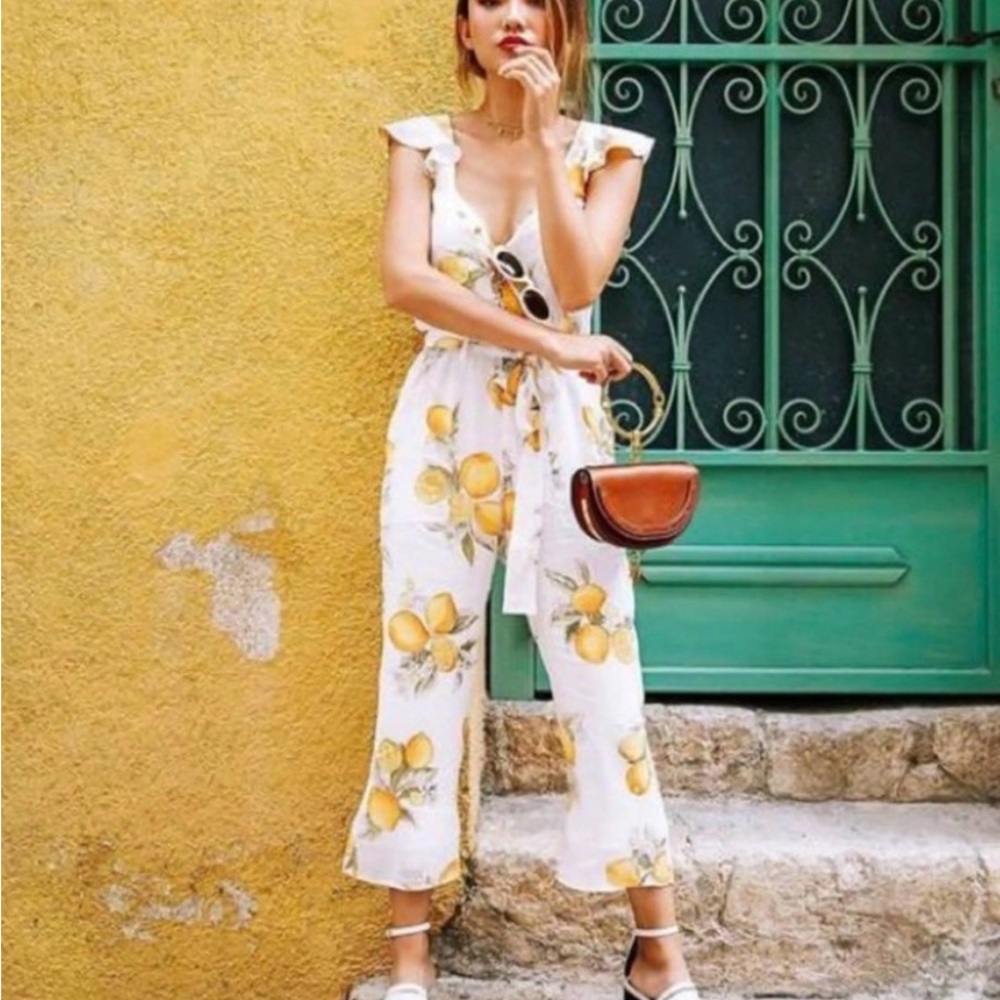 For Love & Lemons White Lemon-Print Jumpsuit